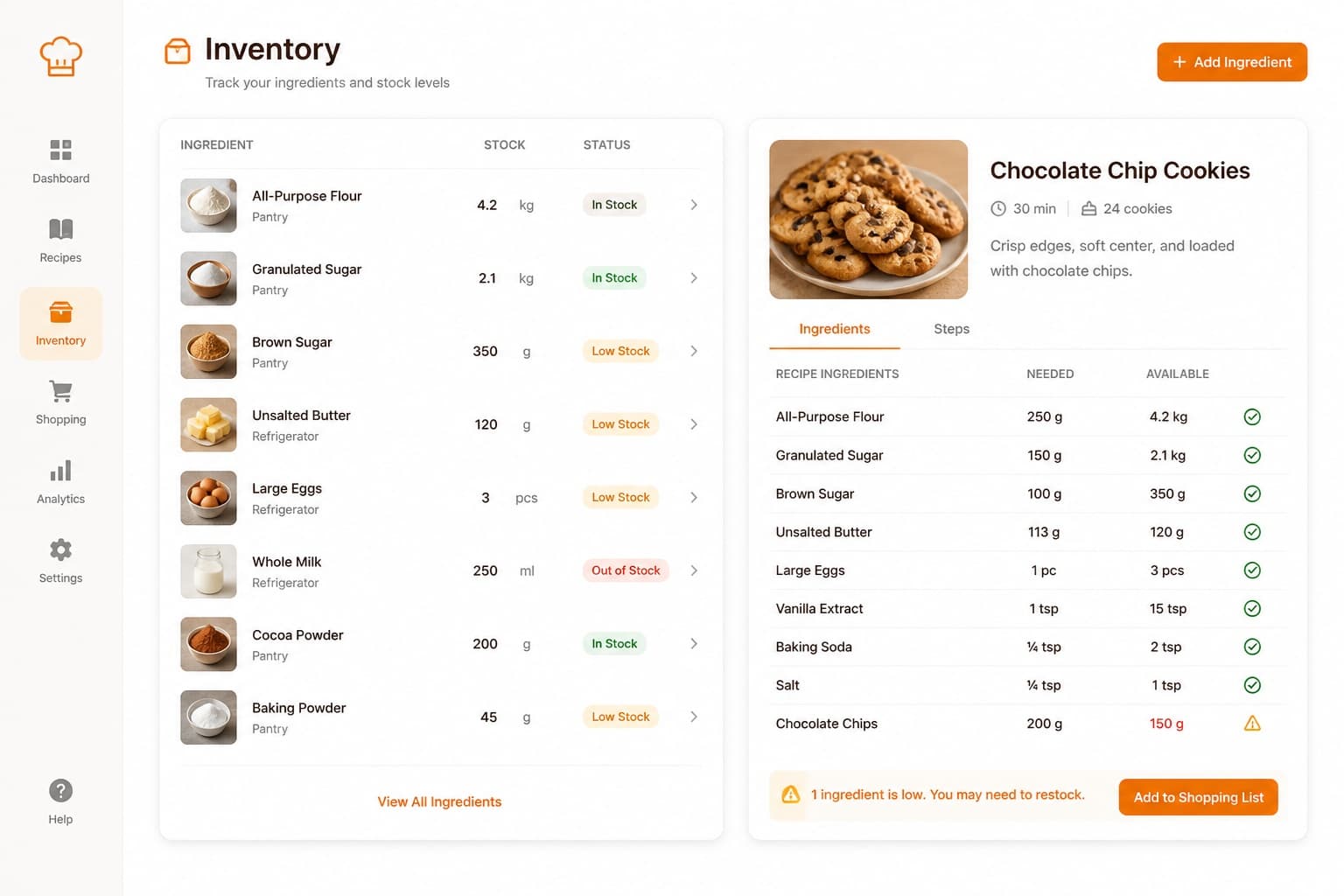 Recipes & Inventory preview