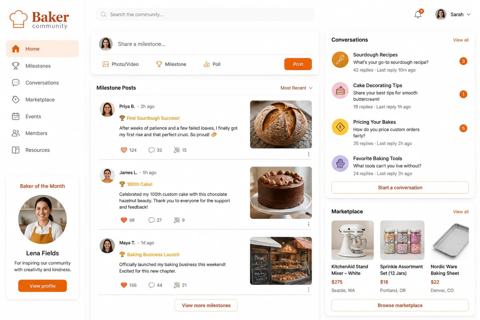 Bakekick mobile Community screen