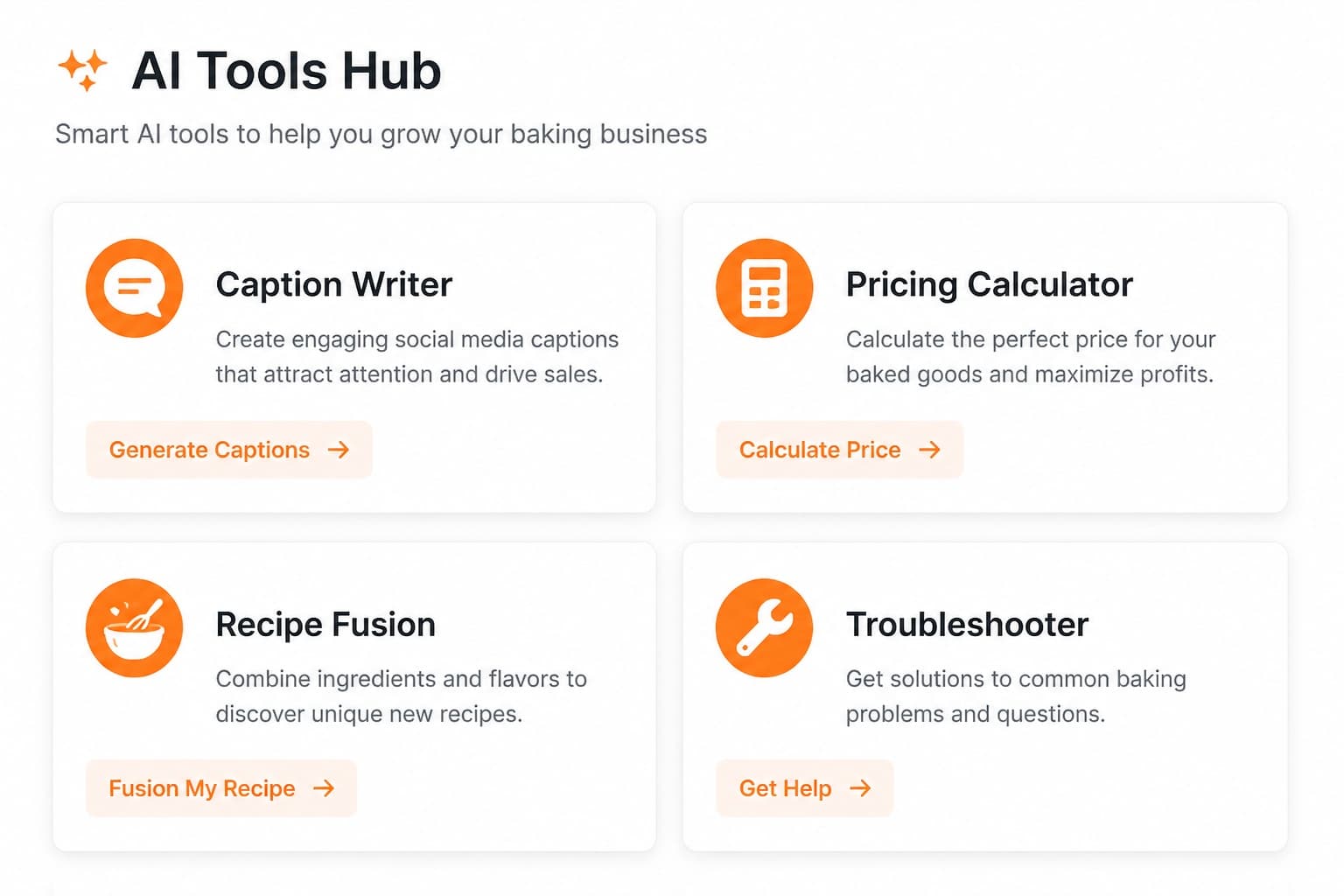 Bakekick mobile AI Tools screen